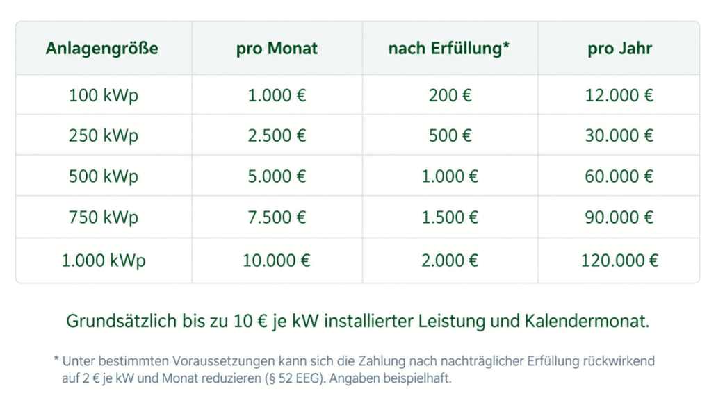 Tabelle Kosten bei Pflichtverstößen